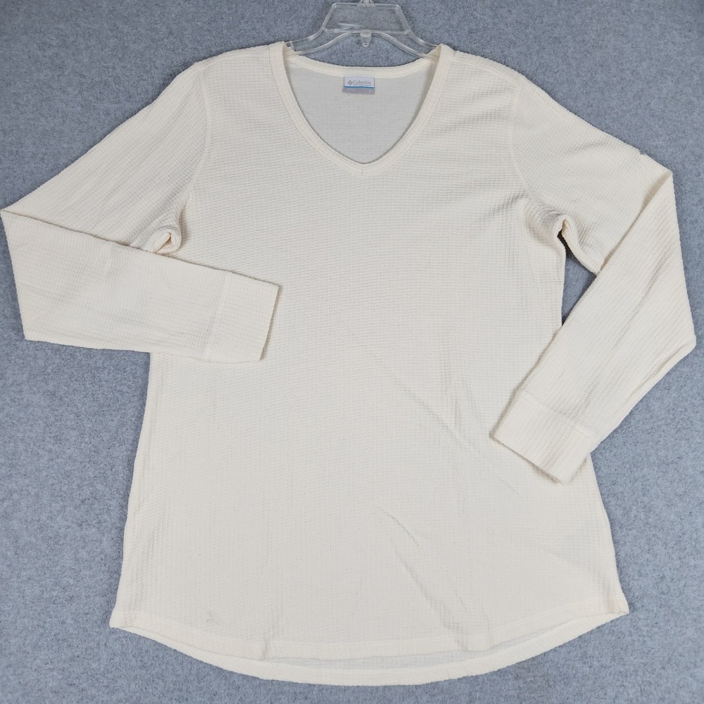 Columbia Top Women Largeâ Beige V-Neck Long Sleeve Casual Everyday Wear Outdoor